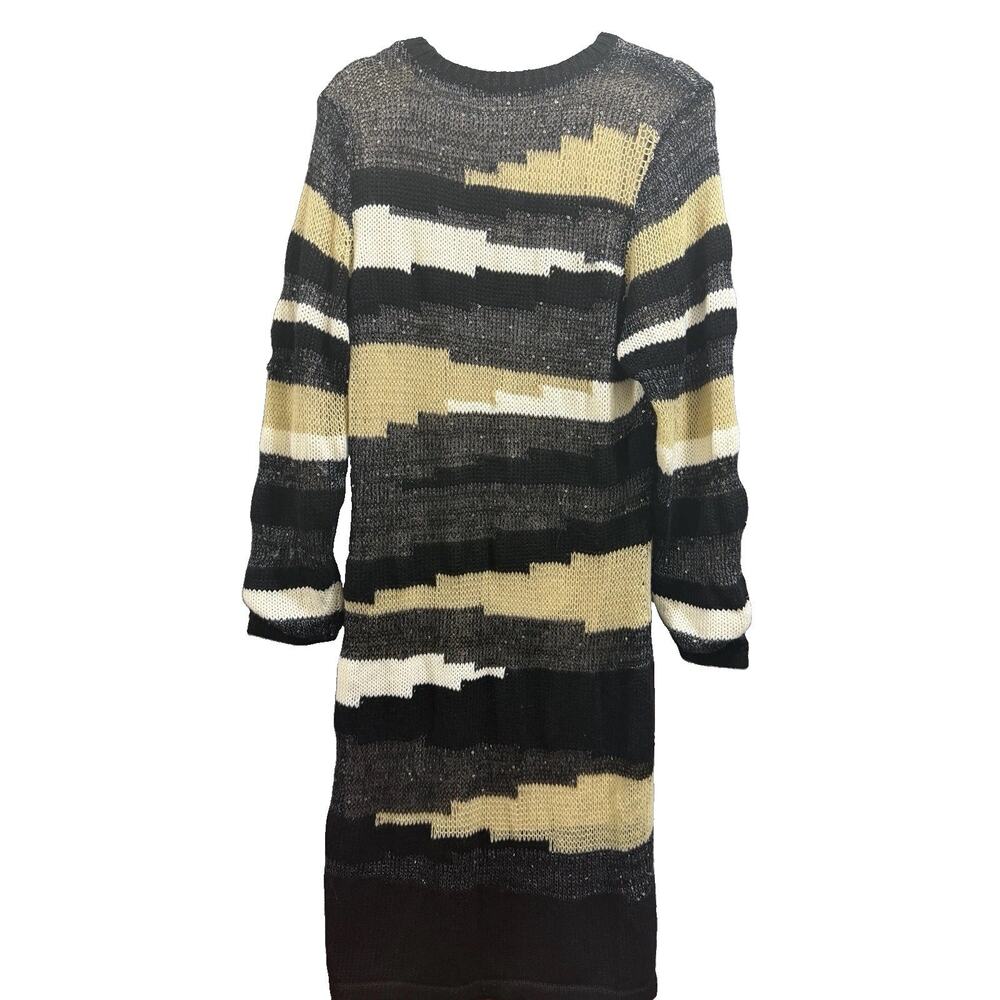 VENUS XL Sweater Dress Black Gold Ivory Sequin Open Knit Long Sleeve Midi - Picture 3 of 7